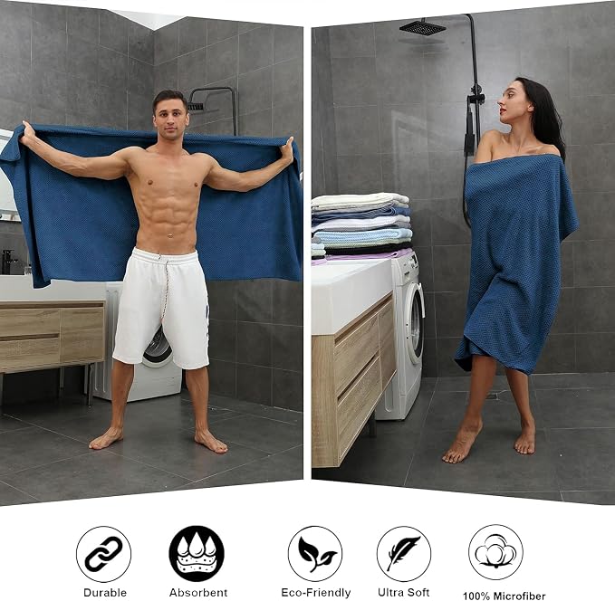 8-Piece Navy Bath Towel Set, 2 Extra Large Bath Towel Sheets, 2 Hand Towels and - Image 4