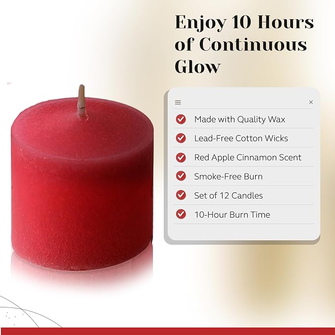 Red Apple Cinnamon Scented Votive Candles, Scented 10 Hour Burn Time - Image 3