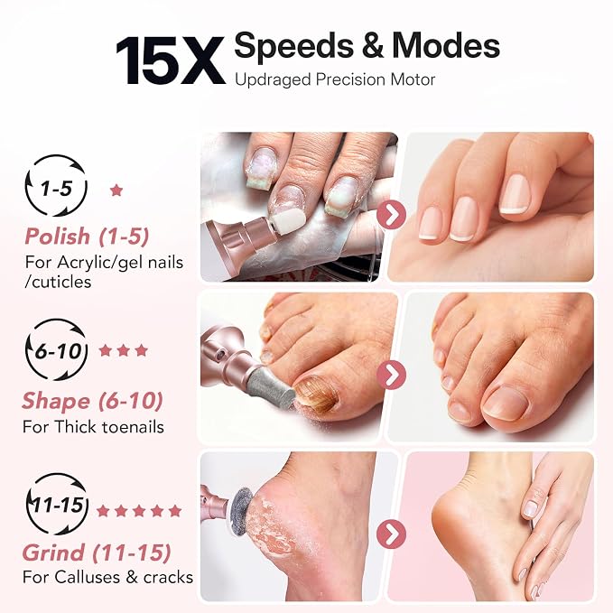 Litbear Electric Nail Drill File Set, 15 Speed Professional Nail Grinder - Image 5