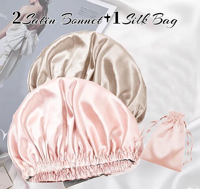 3Pcs Hair Bonnets For Sleeping Satin Bonnet For Women Silk Bonnets Womens Curly - Image 2
