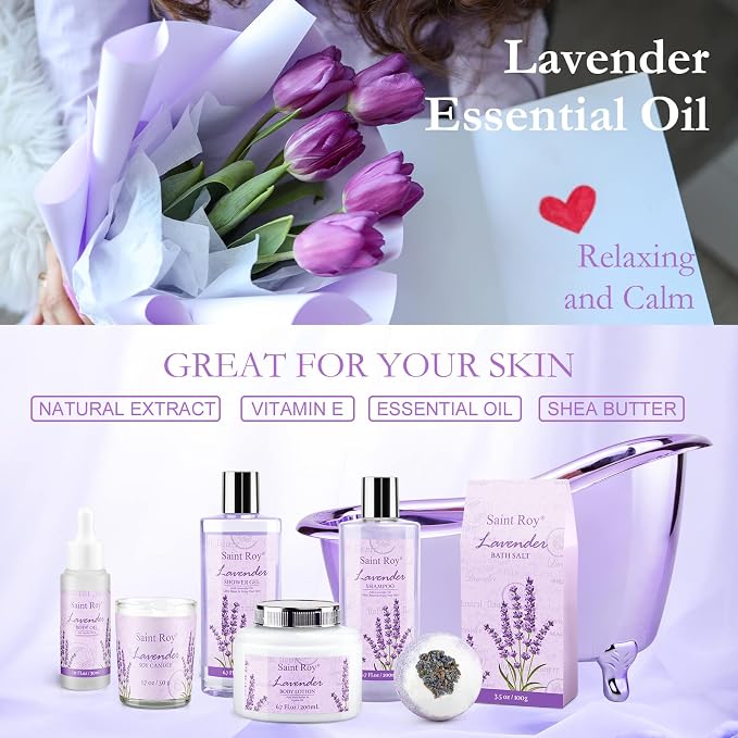 Mothers Day Gifts for Women, Lavender Bath and Body Gift Basket, Spa Kit for - Image 4