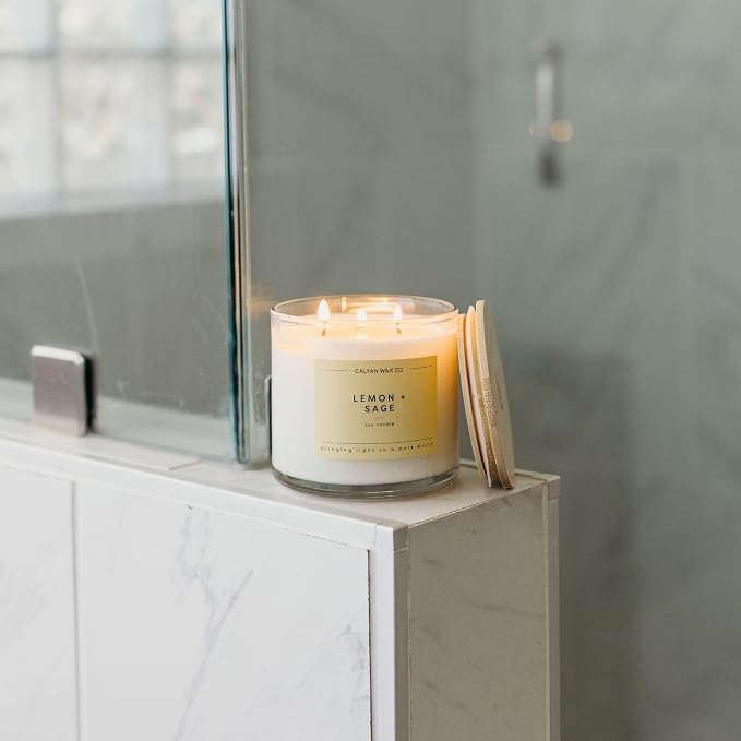 Calyan Wax Co. Lemon & Sage 3 Wick Scented Candle - Image 8