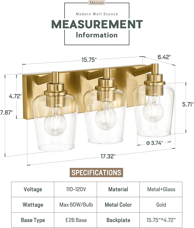 Bathroom Light Fixtures, 3-Light Modern Vanity Light - Image 2