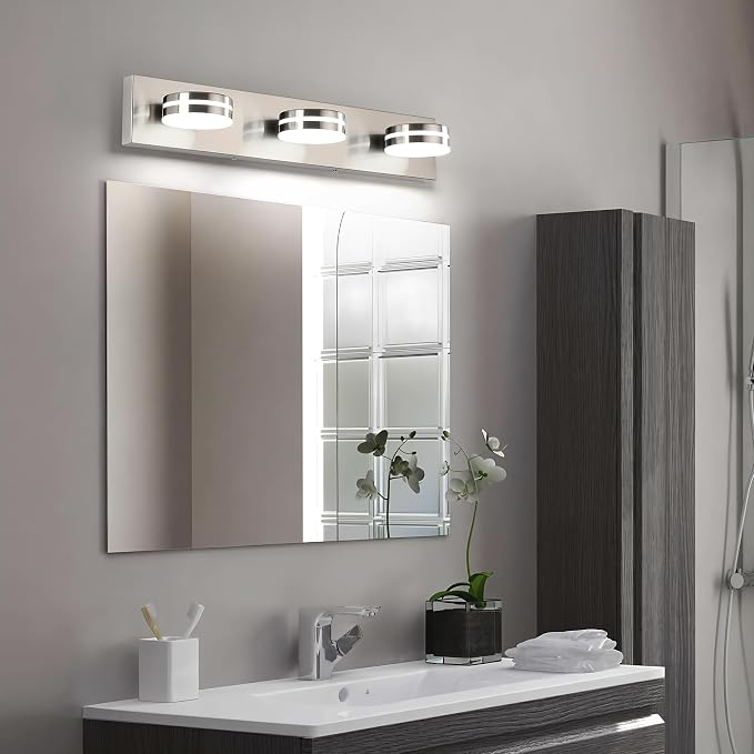 3-Light Bathroom Vanity Light, Brushed Nickel Bathroom Light Fixtures Over - Image 7