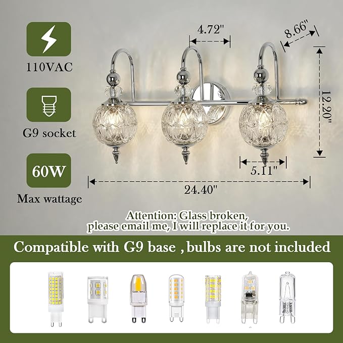 Piepooye Modern Bathroom Light Fixtures Polished Chrome Vanity Light - Image 2