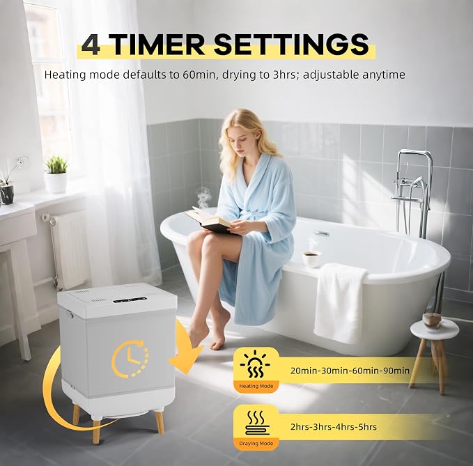 GarveeLife 35L Foldable Towel Warmer Bucket, Portable Hot Air Towel Dryer & - Image 3