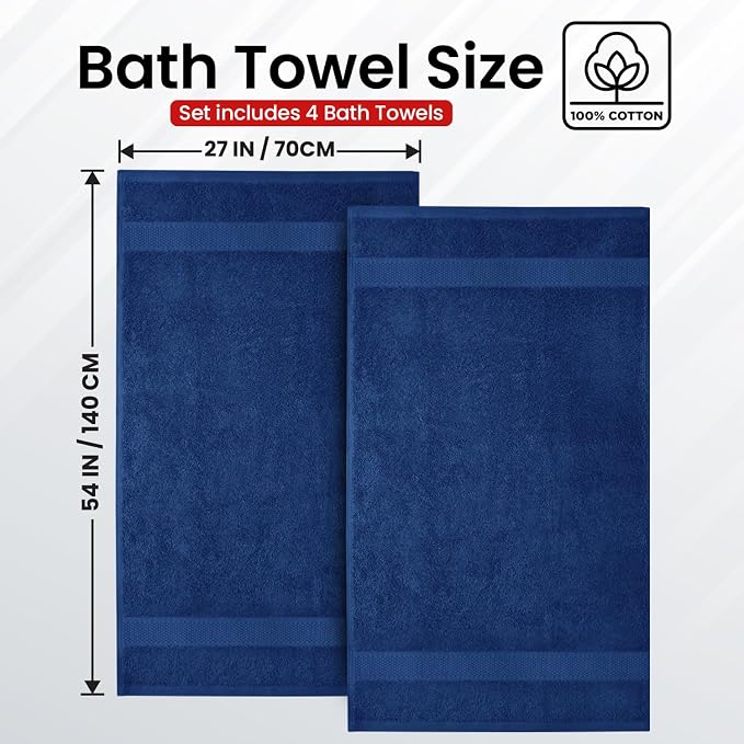 Infinitee Xclusives Luxury 100% Ring-Spun Cotton Bath Towels Set of 4 – Soft - Image 3