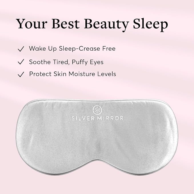 Sleep Mask in Silver, 100% Silk, Pure Mulberry Silk, Light Blocking Eye Mask - Image 2