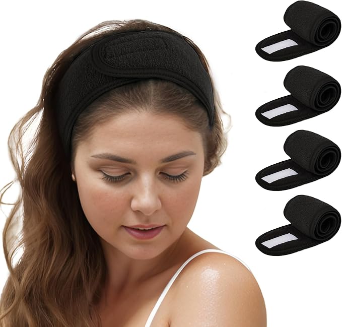 TopTie 4PCS Spa Facial Headband Skincare Makeup Head Wrap Adjustable Terry by TOPTIE