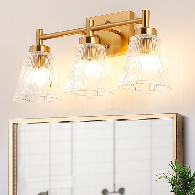 OCIOC 3-Light Bathroom Vanity Light, Modern Gold Wall Light Fixture by ocioc