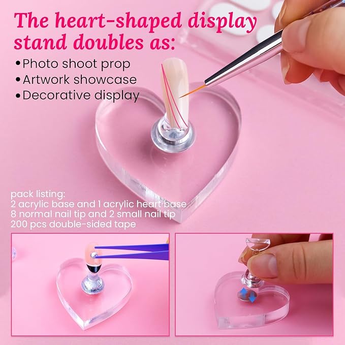 Wooden Stand for Nails Art Display Practice 2 Set, 1 Heart Shaped Acrylic - Image 4