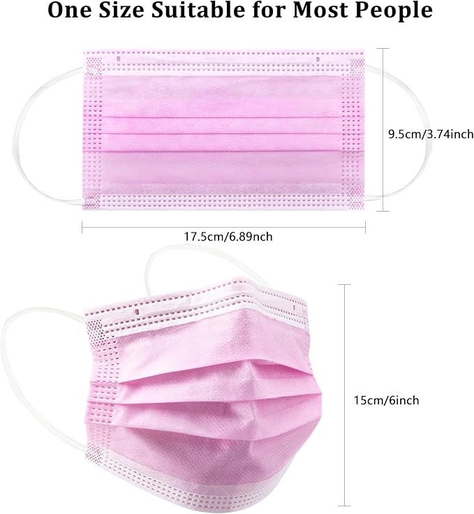 akgk 100PCS Pink Disposable Face Masks, 3-Ply Breathable Pink Face Mask - Image 7