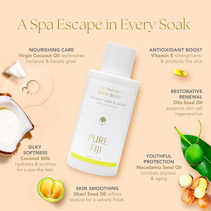 Pure Fiji Coconut Milk Bath Soak, Coconut Lime Blossom - Image 5