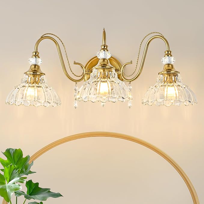 Vintage Bathroom Vanity Light, 3-Light Brushed Gold Finish Wall Sconce by Unknown