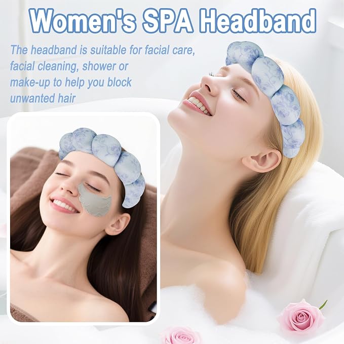 Zkptops Spa Headband for Washing Face Wristband Set Flower Sponge Makeup - Image 3