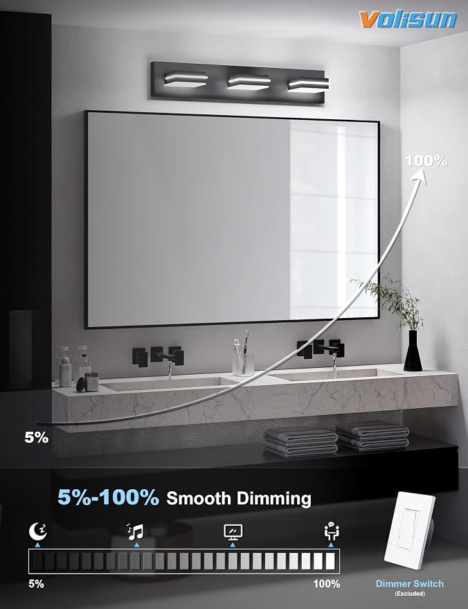 VOLISUN Modern Black Bathroom Vanity Light Fixtures, 5CCT Dimmable Bathroom - Image 3