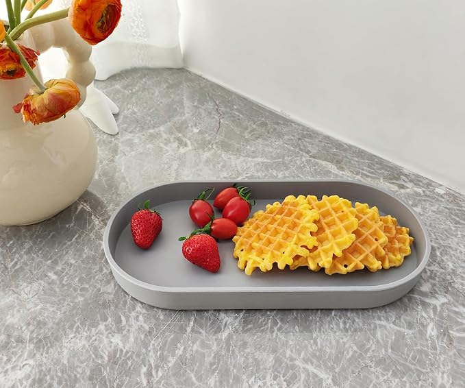 Gray Small Tray, Oval Tray for Kitchen Counter, Bathtub Bathroom Vanity Items - Image 2