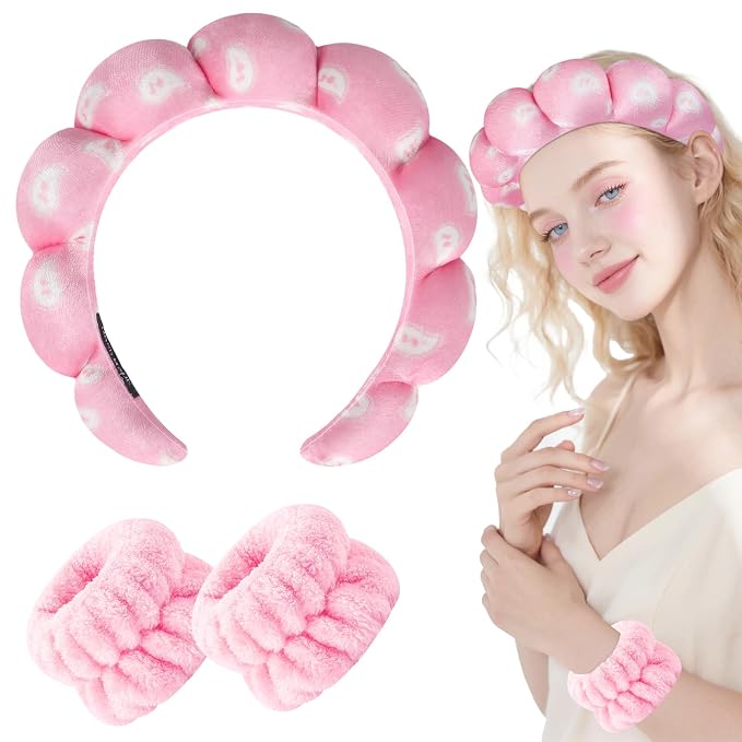 Zkptops Spa Headband for Washing Face Wristband Set Sponge Makeup Skincare - Image 8