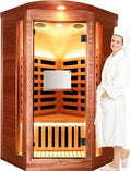 OUTEXER Corner Sauna for One Person Far Infrared Sauna Low-EMF African Mahogany by OUTEXER