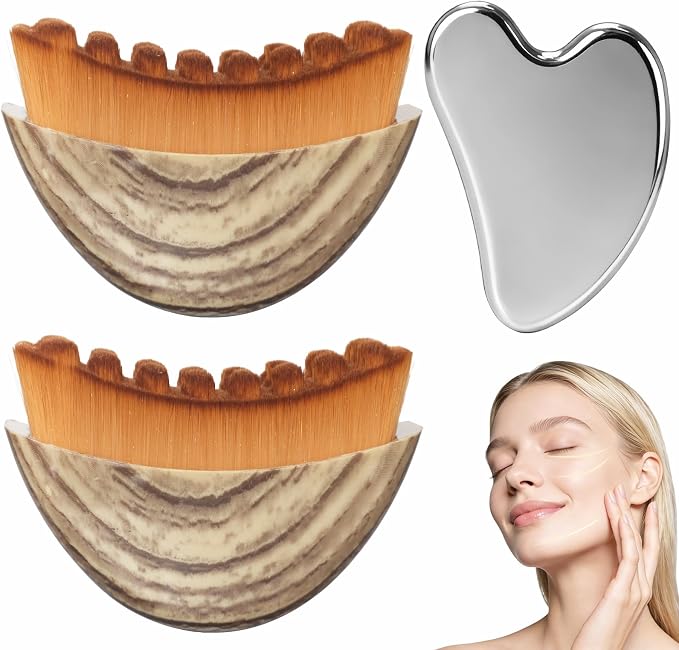 2PCS Lymphatic Contour Face Brush & Stainless Steel Gua Sha Tool Set, - Image 8