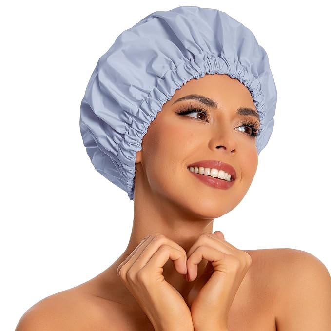 Reusable Shower Cap for Women, Large Waterproof Shower Bonnet by Edoneery