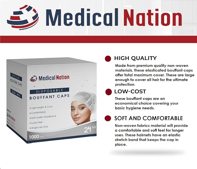 Medical Nation 21" Disposable Bouffant Caps |CASE of 1000, Non-Pleated Head - Image 9