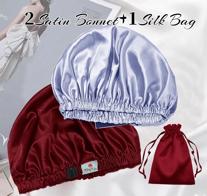 3Pcs Hair Bonnets For Sleeping Satin Bonnet For Women Silk Bonnets Womens Curly - Image 2