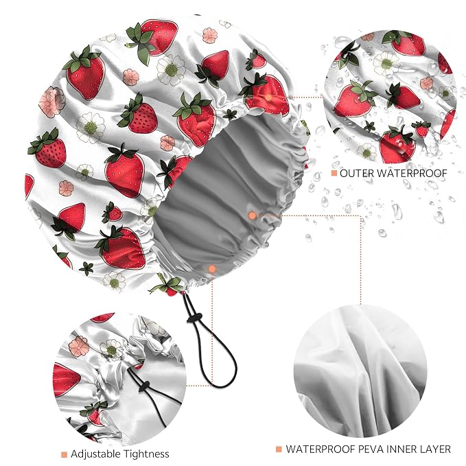 Shower Cap Reusable Double Layer Adjustable Elastic Waterproof EVA Hair Bath - Image 3