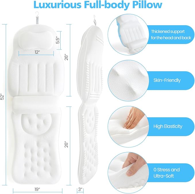 Full Body Bath Pillow for Bathtub, Thick Bathtub Cushion Soft 5D Mesh Spa - Image 5