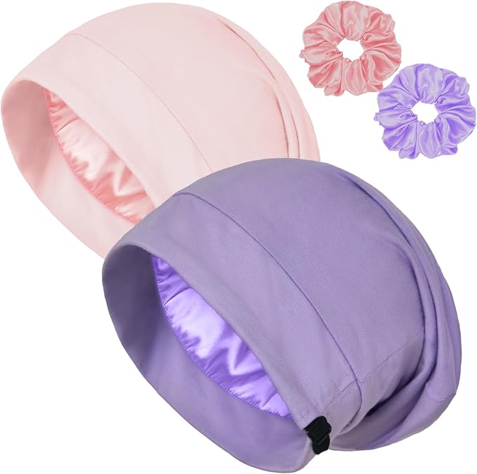Satin Bonnet for Sleeping Night Cap, Adjustable Satin Lined Silk Bonnets Sleep by ROYBENS