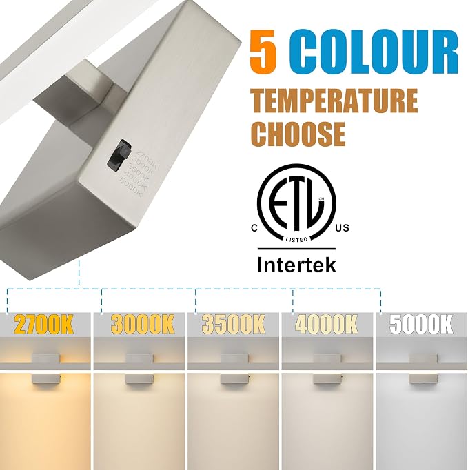 Nickel Bathroom Vanity Light 15.75 inch, 14W Dimmable 5CCT LED Bathroom Light - Image 4