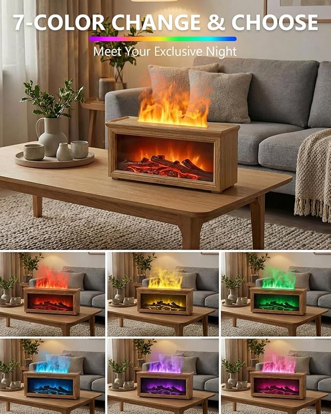 Essential Oil Diffuser, 7-Color Fireplace Fire Flame Aromatherapy Humidifier - Image 2
