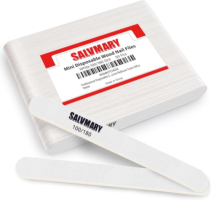 Professional Disposable Small Nail Files 100/180 Grit Double Sided White Emery by SALVMARY