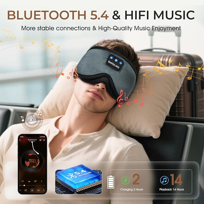 Sleep mask Headphones, 100% Blackout 3D Zero Eye Pressure Bluetooth Sleep mask - Image 5