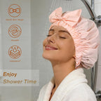 Shower Cap for Women, Cute Bow Waterproof Reusable Bath Cap, Non-Slip Anti - Image 2