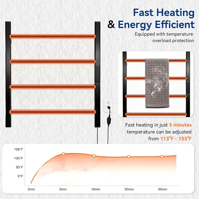 Heated Towel Racks for Bathroom, Hot Towel Warmer 4 Bars - Image 5