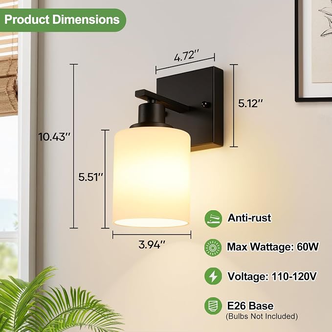 MOKATNG Set of 2 Wall Sconces for Bathroom, Bathroom Wall Lamp for Mirror - Image 7