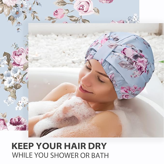 INNELO Luxury Shower Cap for Women Reusable Waterproof, Double Layered Shower - Image 5