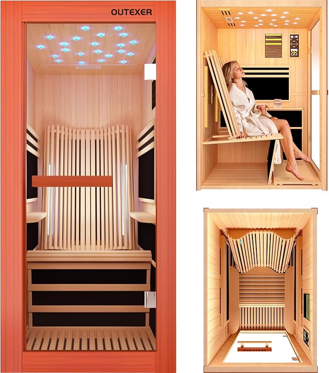 OUTEXER Infrared Sauna 1495W Wooden Saunas Spa Room Pacific Clear Cedar Wood by OUTEXER