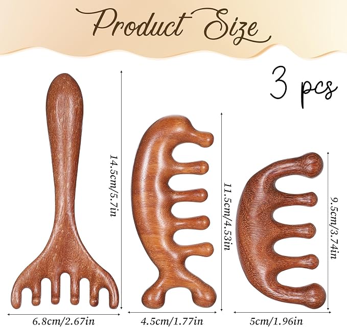 EupHHonycs 3 Pcs Wooden Head Scalp Massager Comb, Wooden Wide Tooth Comb - Image 2