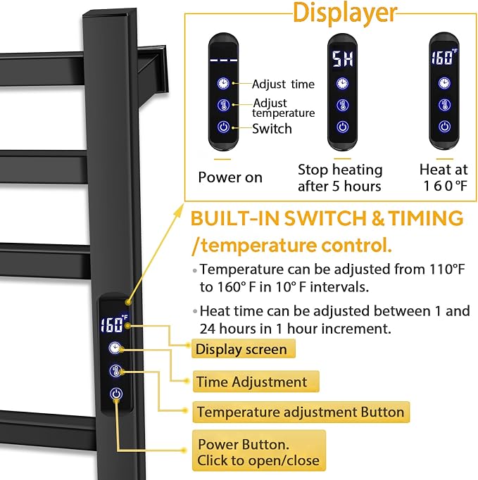 XBVV Black Towel Warmer Rack for Bathroom - Image 3