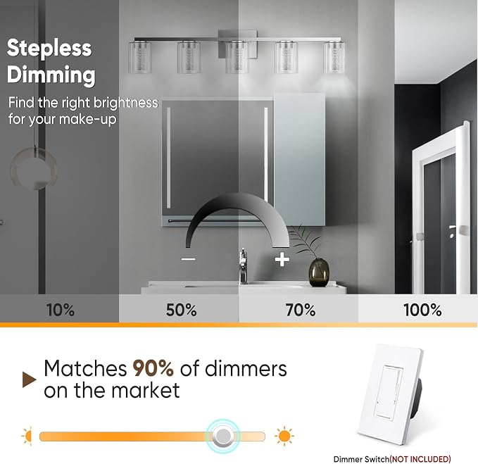 LED Modern Bathroom Light Fixtures Over Mirror, 5-Light Brushed Nickel Vanity - Image 9
