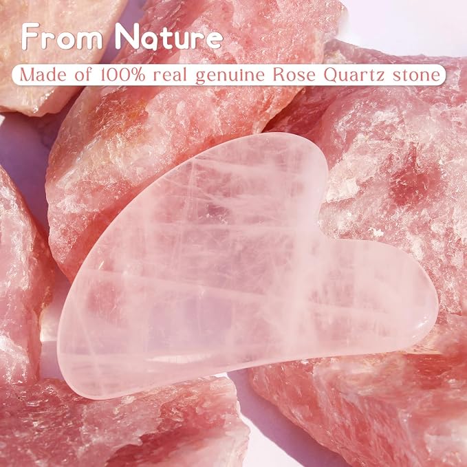 Flagest Gua Sha Rose Quartz Massage Tool, Facial Tool - Image 4