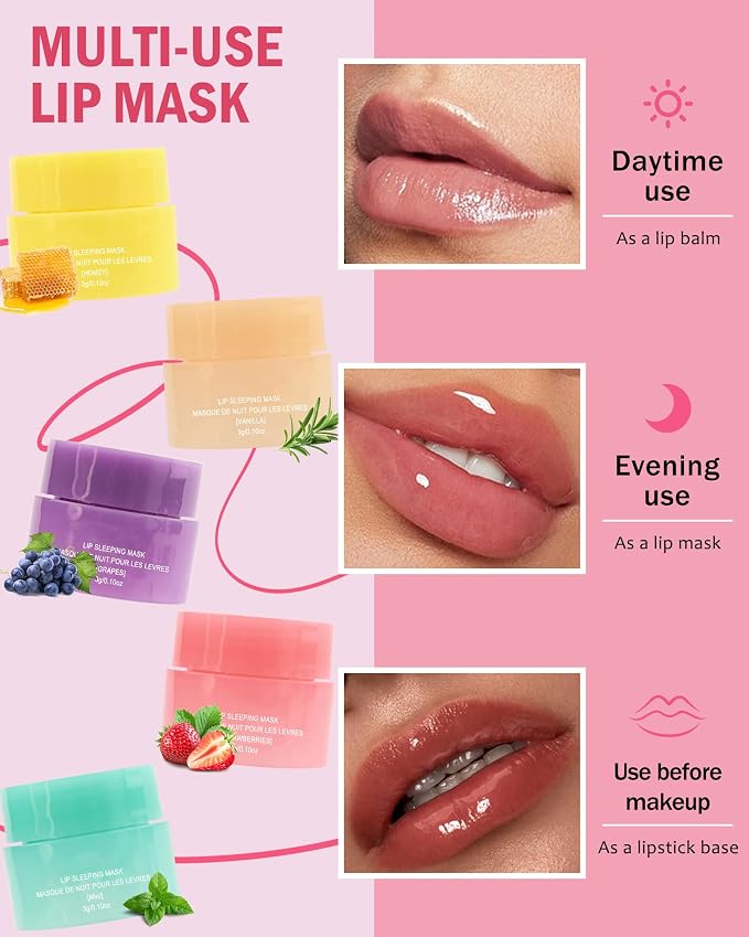 Lip Sleeping Mask Set-5 Pcs Moisturize & Nourish Lip Balm, Repair - Image 2