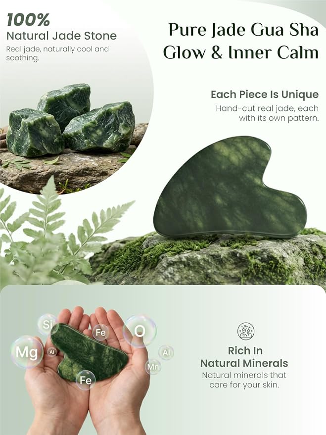 Rena Chris Gua Sha Facial Tools, Natural Jade Stone Guasha Tool - Image 3