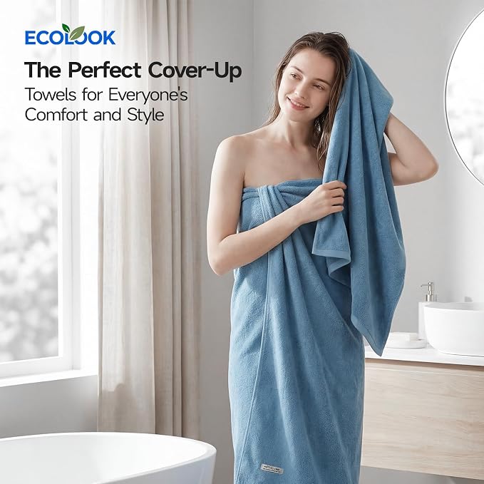ecolook Bath Towels Set of 4, 100% Cotton, 27 x 55 Inches, Quick-Drying & - Image 2
