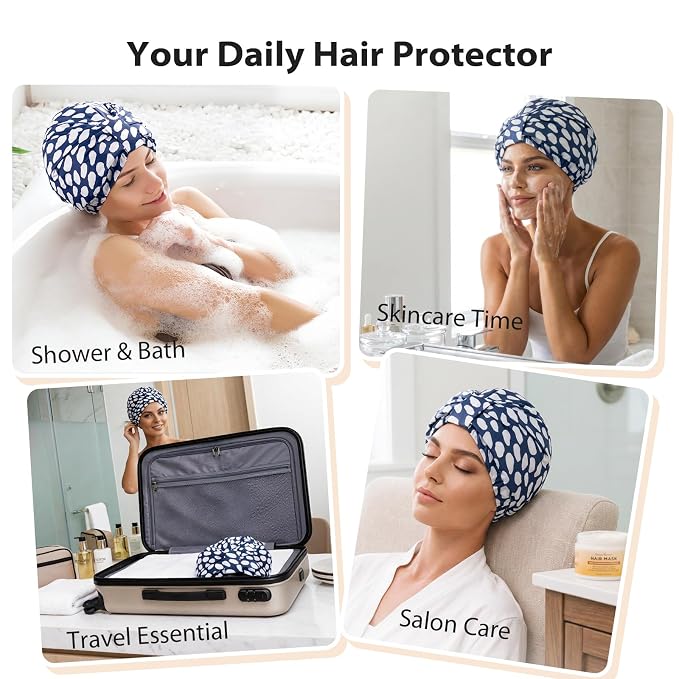 INNELO Luxury Shower Cap for Women Reusable Waterproof, Double Layered Shower - Image 8