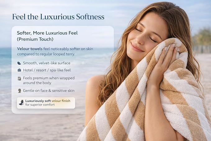 Premium Velour Cabana Beach Towel 2 Pack, 30” x 60” Soft Plush Cotton Pool Towel - Image 2