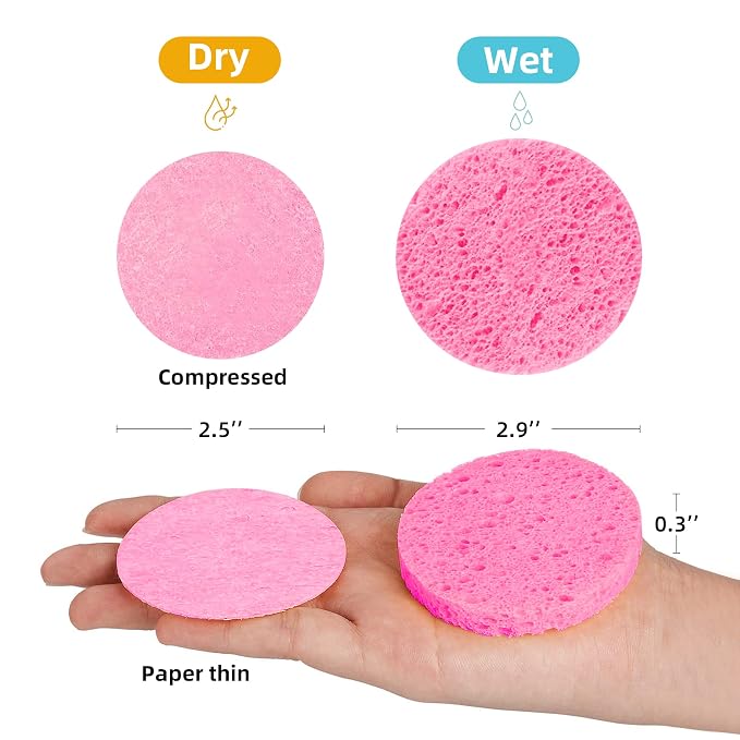 60-Count Compressed Facial Sponges|100% Natural Kickleen Cellulose Cosmetic Spa - Image 3