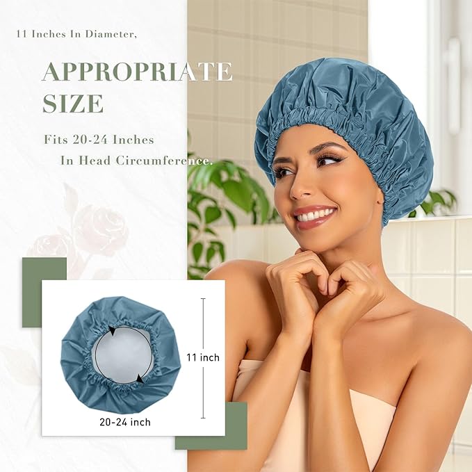 Reusable Shower Cap for Women, Large Waterproof Shower Bonnet - Image 3
